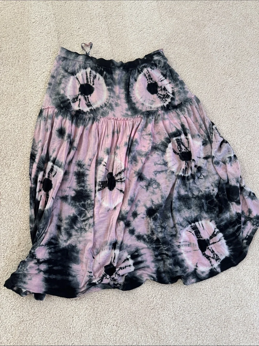 Tie-Dye Pink and Black Boho Tiered Skirt